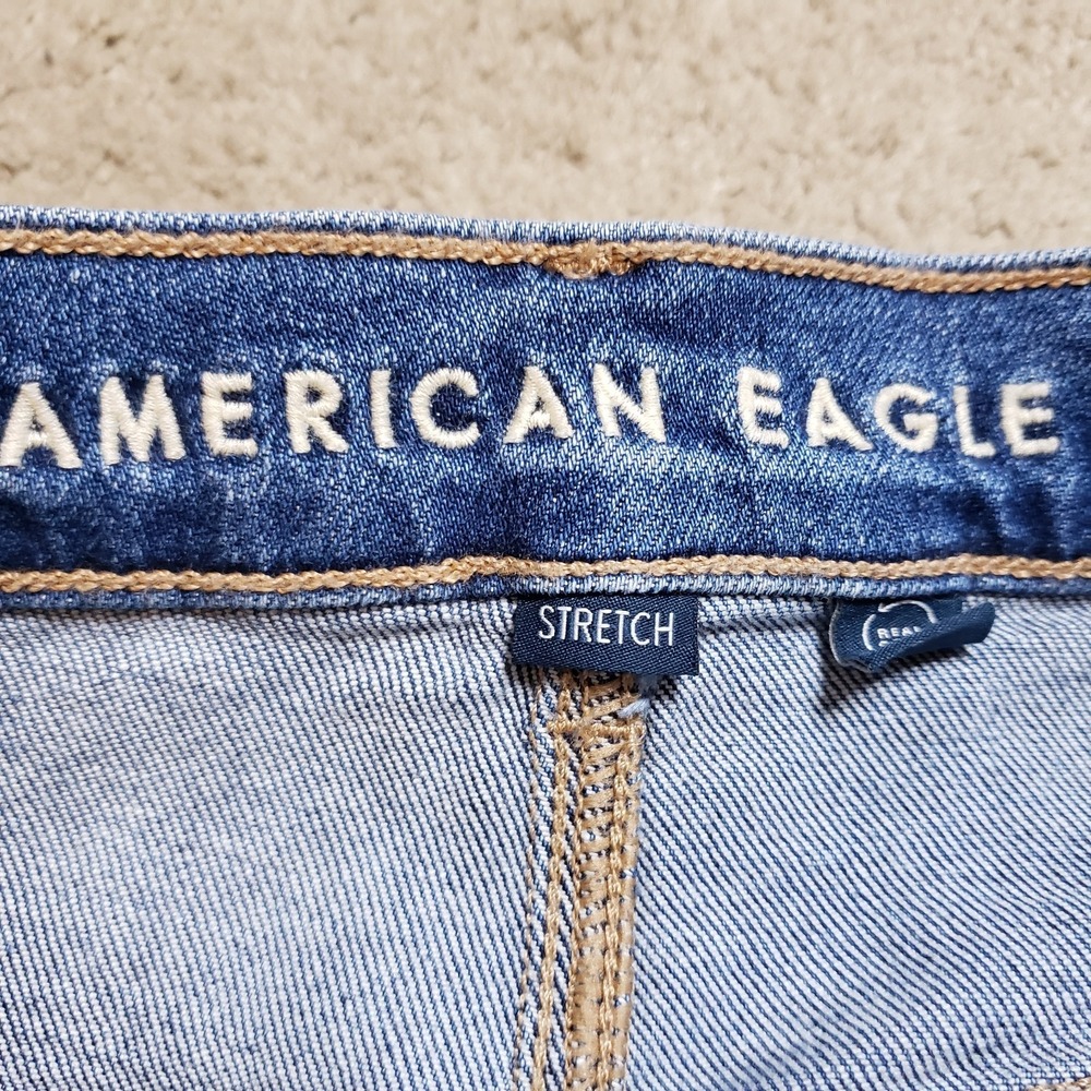 American Eagle Jeans Womens 8 Blue Super High Rise Baggy Straight Cargo Stretch - Picture 11 of 14